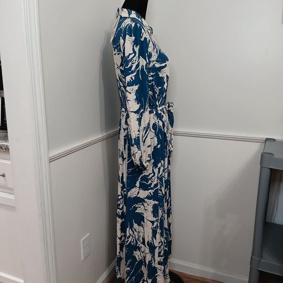 ZARA Women's Printed Shirt Dress With Pockets and Belt Tie Blue /White Sz XL New - Picture 6 of 13